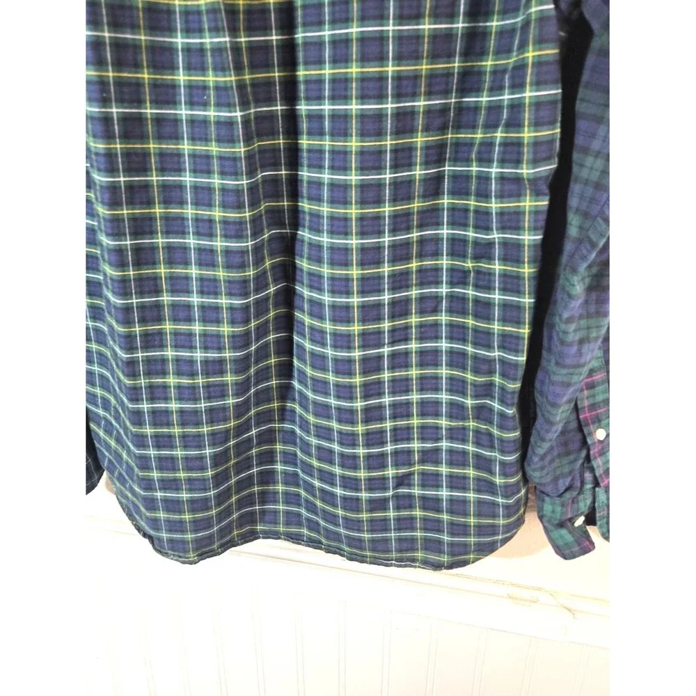 J.Crew Broken In Oxford Shirt Men M Slim Blue Plaid Patchwork Organic Cotton
